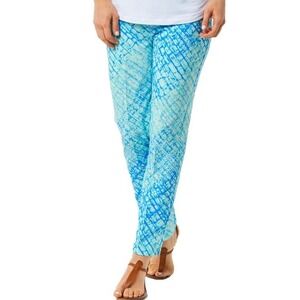 IBKUL‎ Ankle Pants Womens Size 6 Blue Aqua Print Stretch Golf Resort Activewear